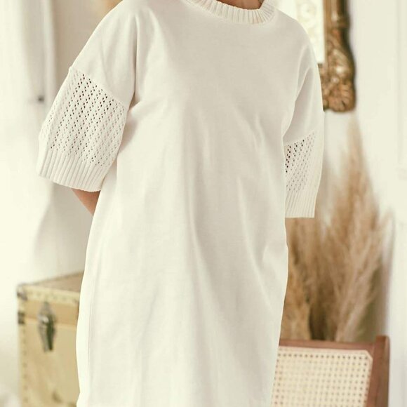 Cream Crochet Detail Shift Dress - Picture 2 of 3